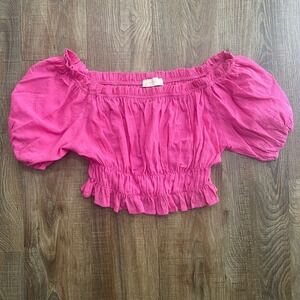 Altard‎ State Women's Pink Off The Shoulder Ruffle Smocked Cropped Top